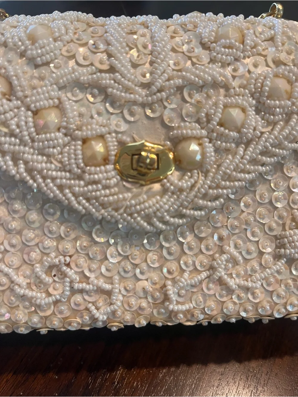 Beaded Ivory Pearl Evening Bag and Coin Purse Set